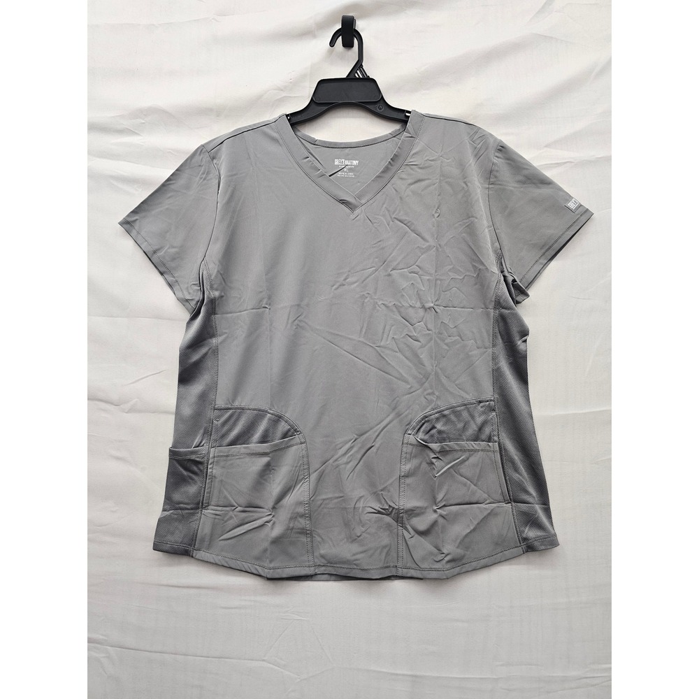 Grey's Anatomy Womens V-Neck‎ Scrub Top Gray Polyester Blend Casual Size XL